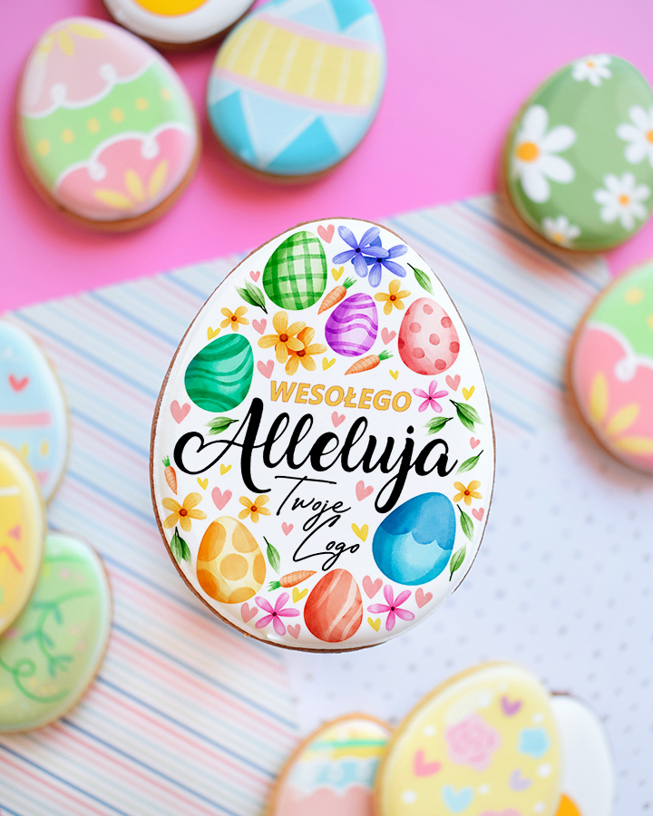 Piernikowa pisanka "Wesołego Alleluja" z Twoim logo (różne wielkości)